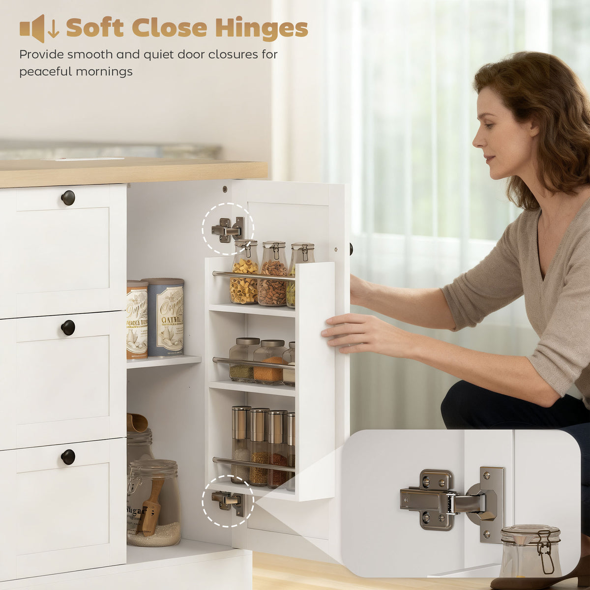 Farmhouse Kitchen Island Cart with Power Outlet and Soft-Close Doors – 49"W x 35"H