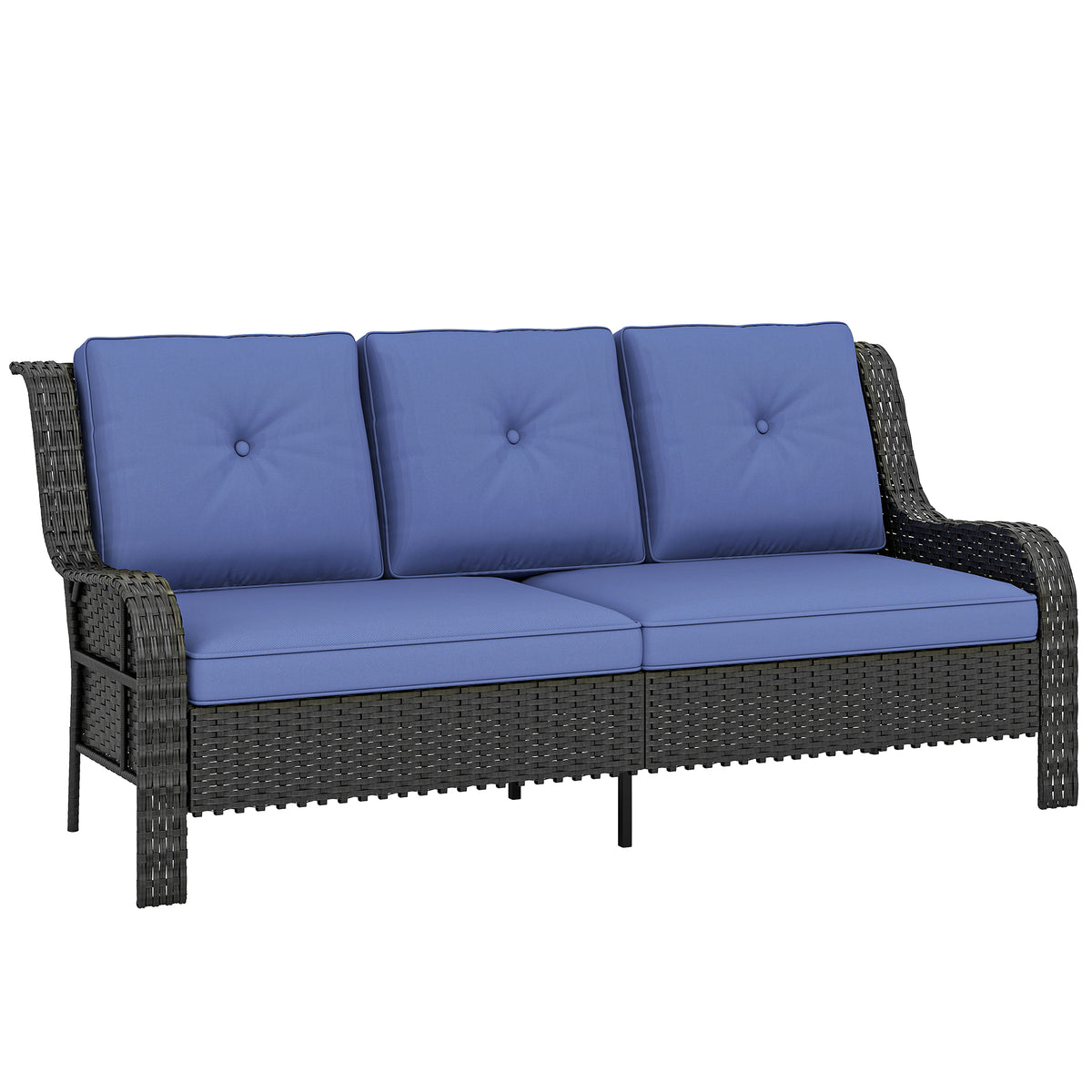 Wicker Patio Sofa with Cushions, 3 Seater Rattan Outdoor Couch for Patio, Garden, Porch, Backyard, Deep