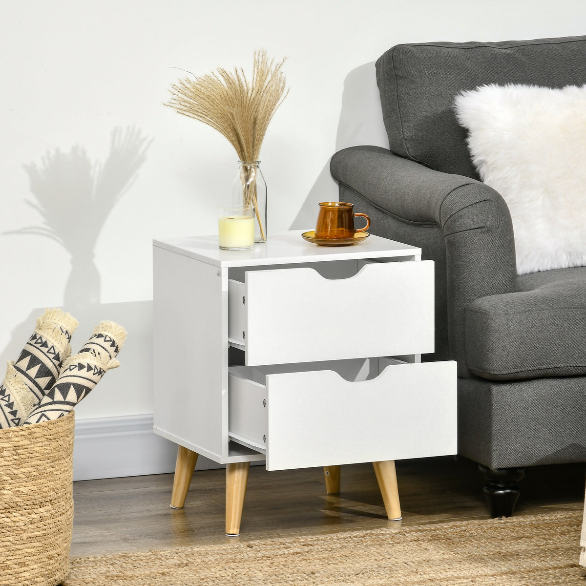 2-Drawer Nightstand with Pine Wood Legs – 16"W x 20"H