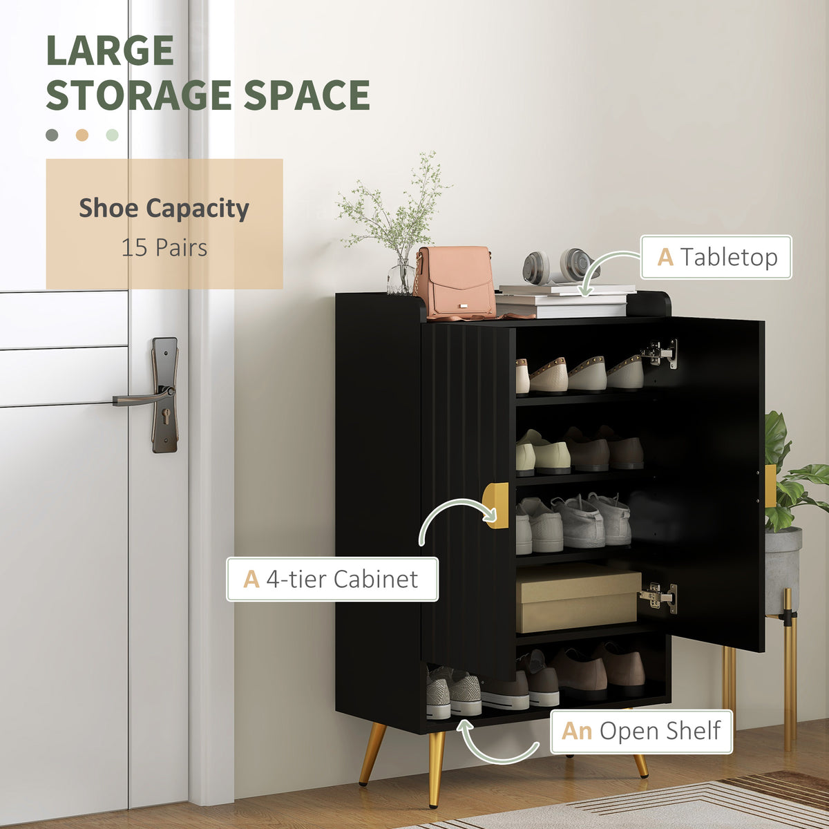 Entryway Shoe Cabinet with Open Shelves – 24"W x 39"H