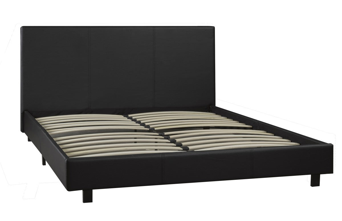 Modern Black Faux Leather Twin Platform Bed Frame with Bentwood Slats