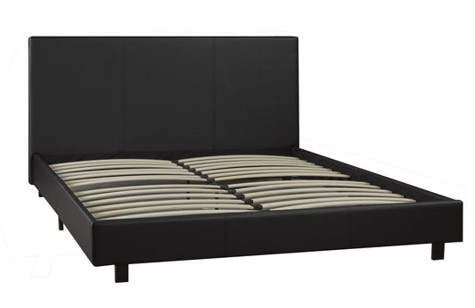 Modern Black Faux Leather Twin Platform Bed Frame with Bentwood Slats