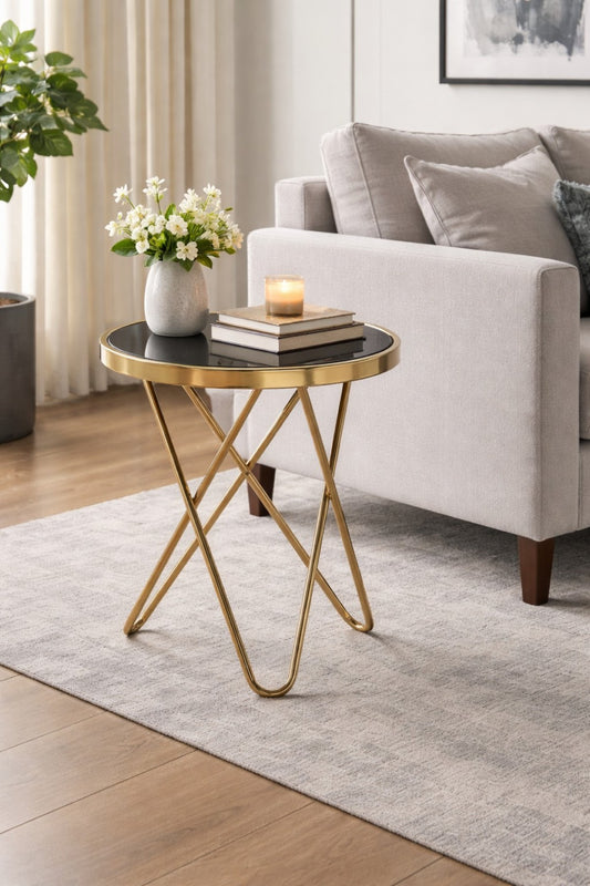 Glass Accent Table – Rose Gold