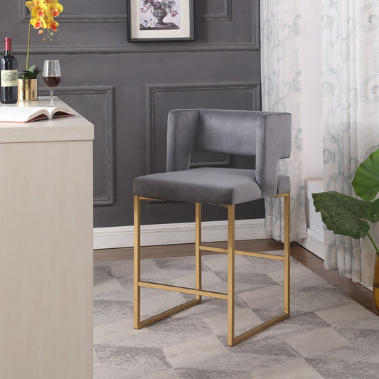 Velvet Counter Stool, Set of 2 – Grey