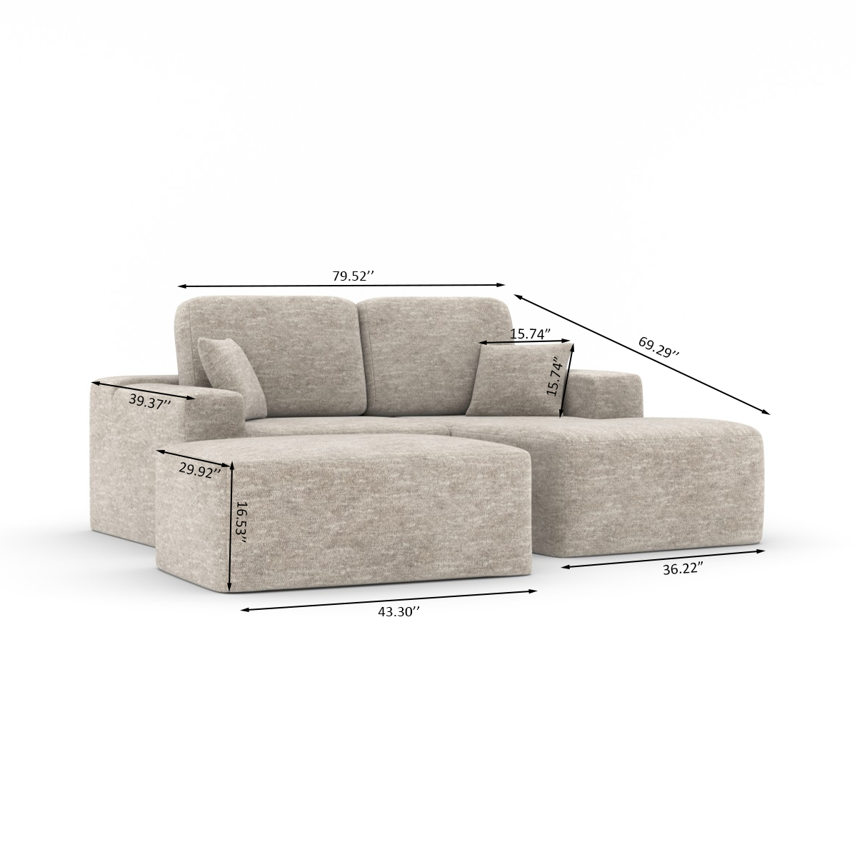 Sectional with Ottoman – Beige
