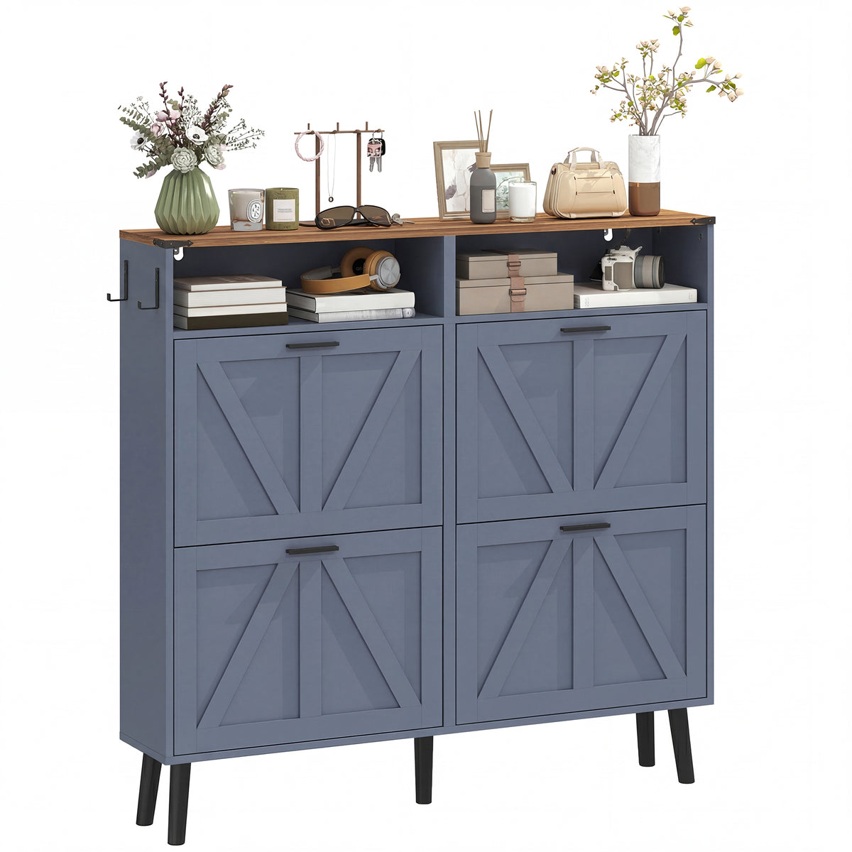 Shoe Storage Cabinet with 4 Flip Drawers – 47"W x 45"H