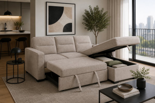 Brassex Sectional Sleeper Taupe Reversible Chaise
