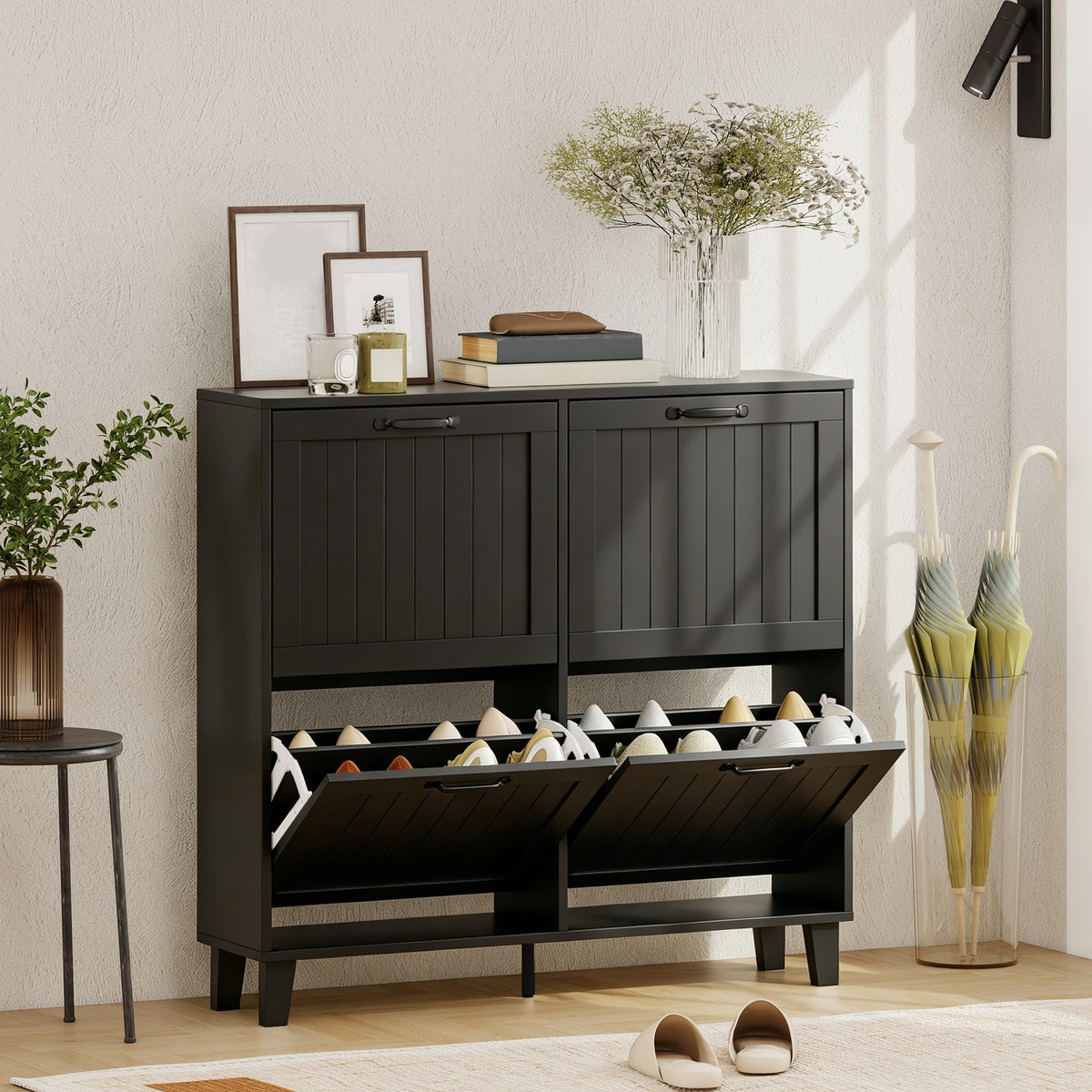 Shoe Cabinet with 4 Flip Drawers – 39"W x 37"H