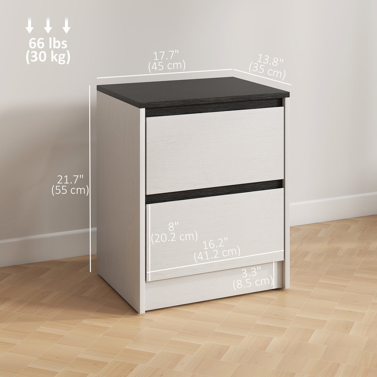 Modern 2-Drawer Nightstands, Set of 2 – 18"W x 22"H