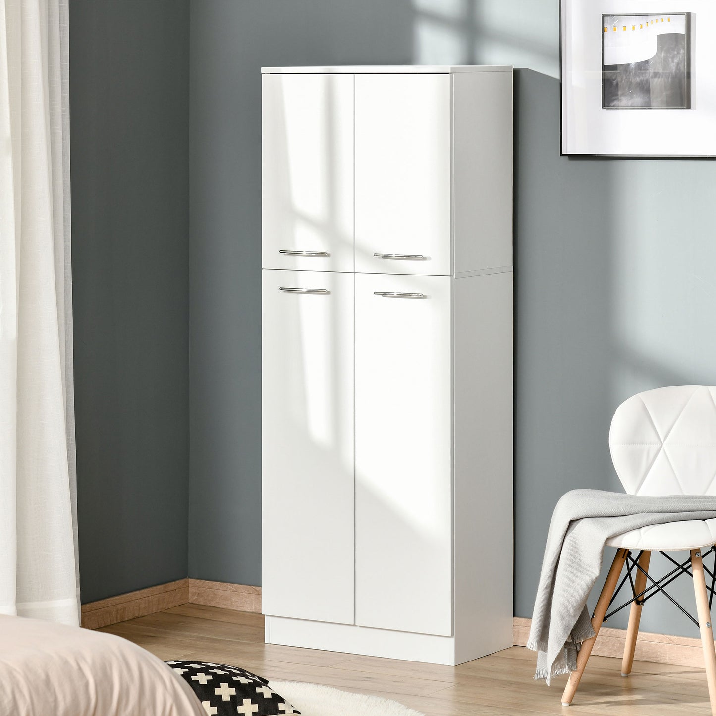 HOMCOM Pantry Cabinet White 61" Tall Freestanding