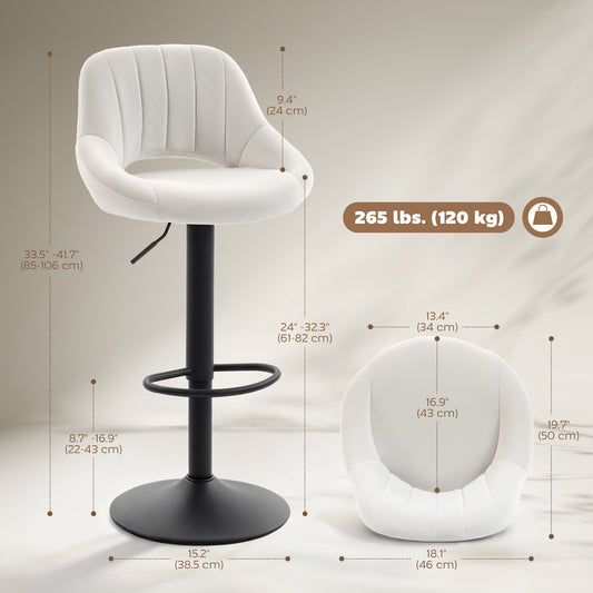 Velvet Swivel Counter Stools with Cutout Back, Set of 2, Cream White