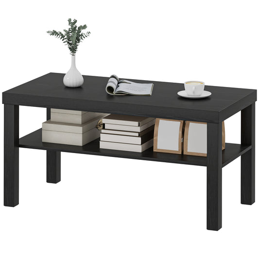 HOMCOM Modern Black 2-Tier Rectangular Coffee Table with Storage Shelf