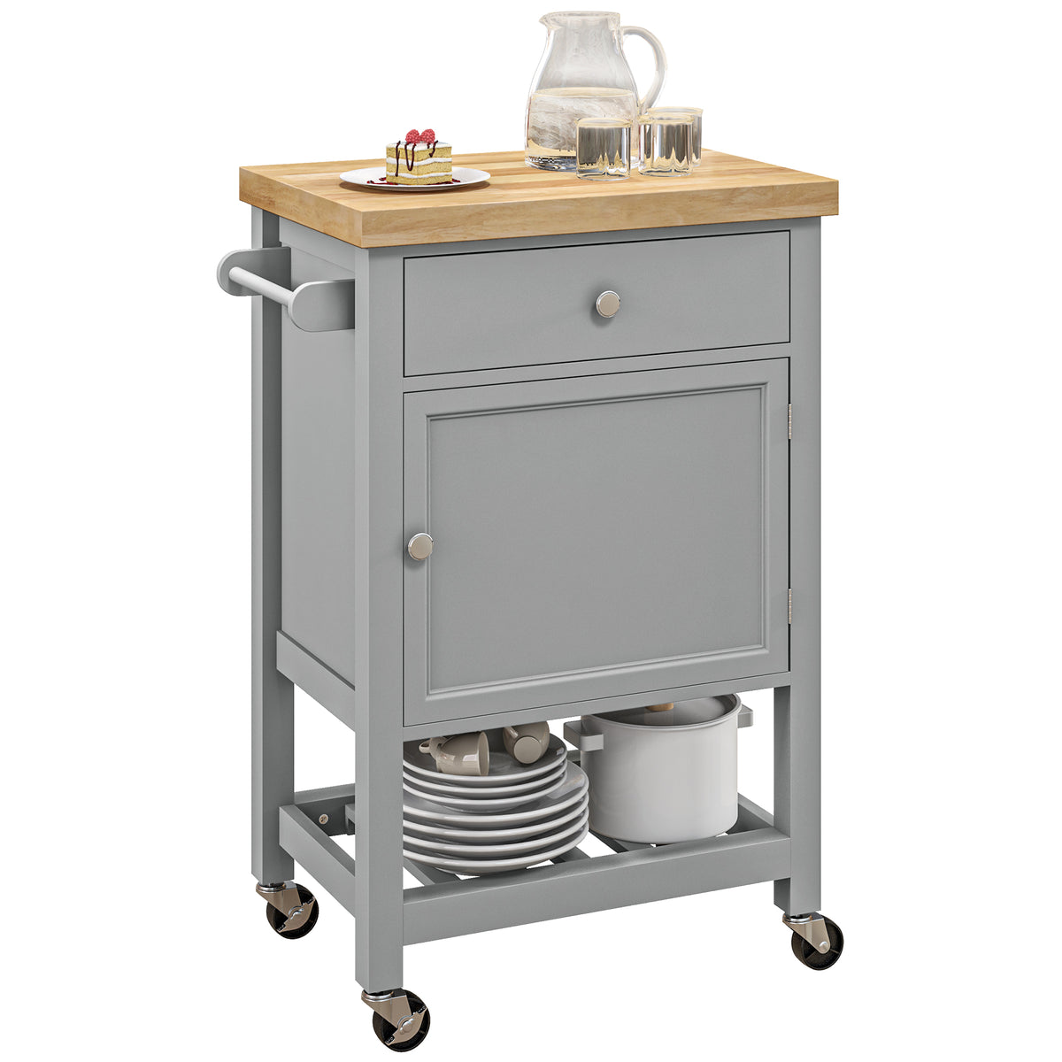 Rolling Kitchen Cart with Wood Top – 25"W x 35"H