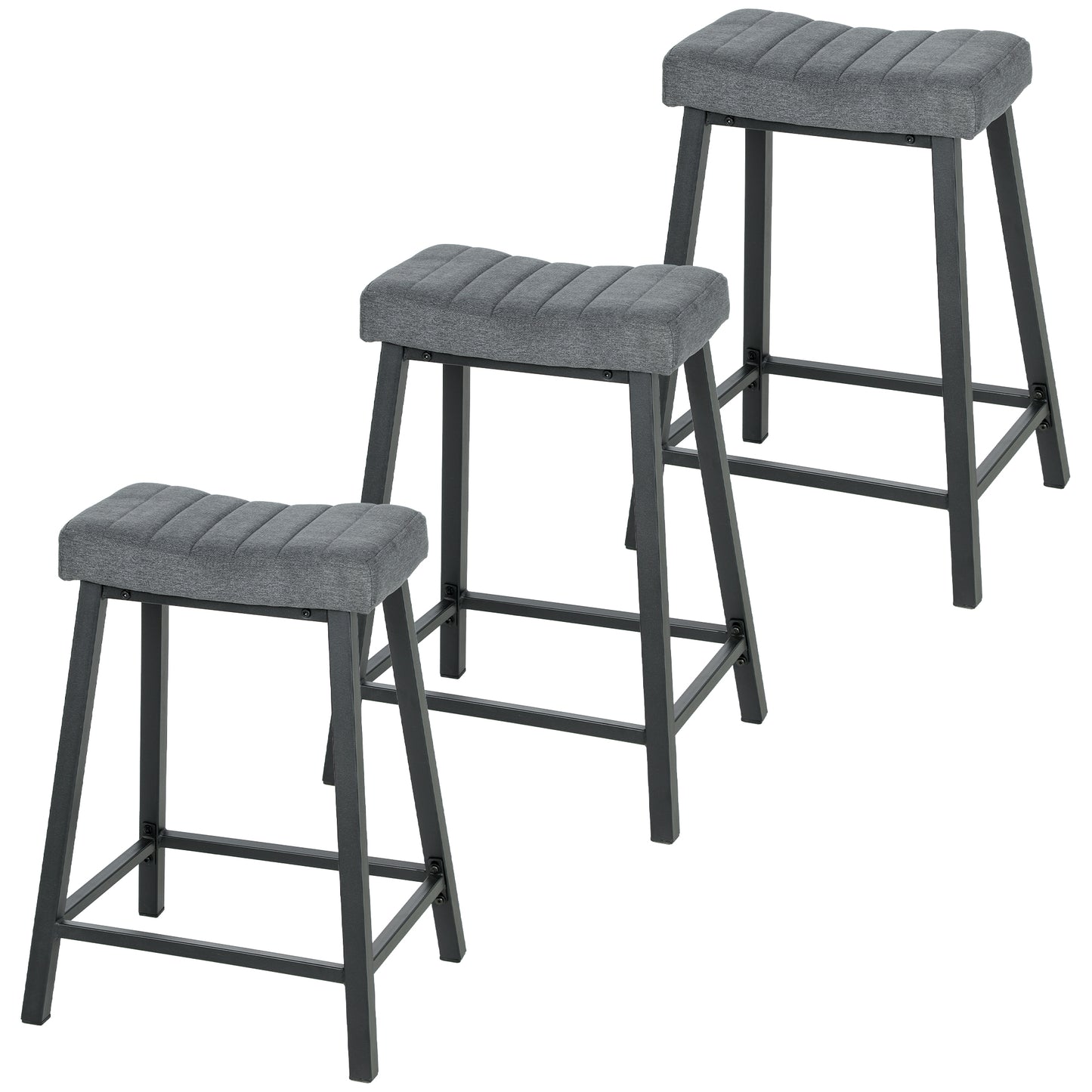 HOMCOM Velvet Upholstered Bar Stools Set of 3 Grey