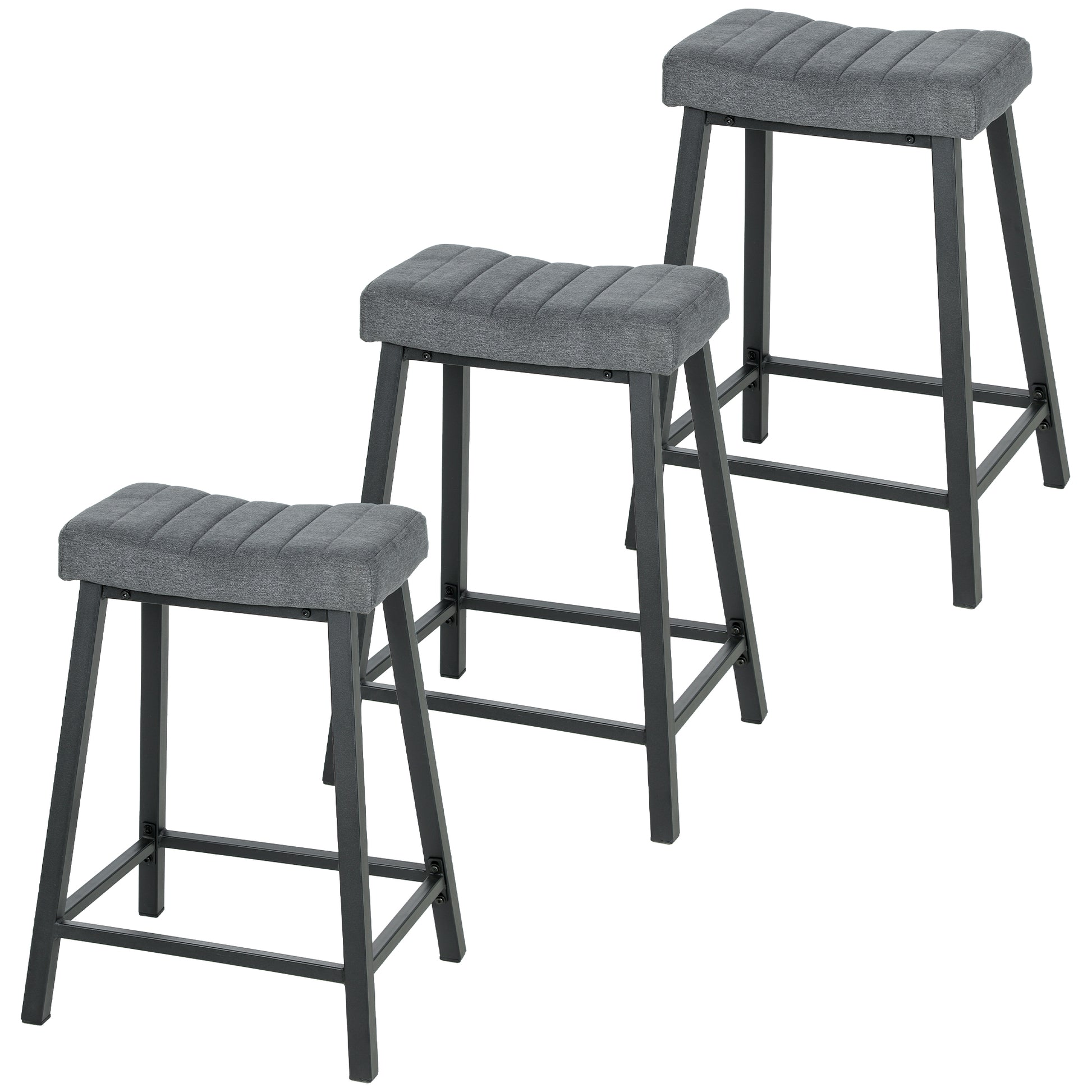 HOMCOM Velvet Upholstered Bar Stools Set of 3 Grey