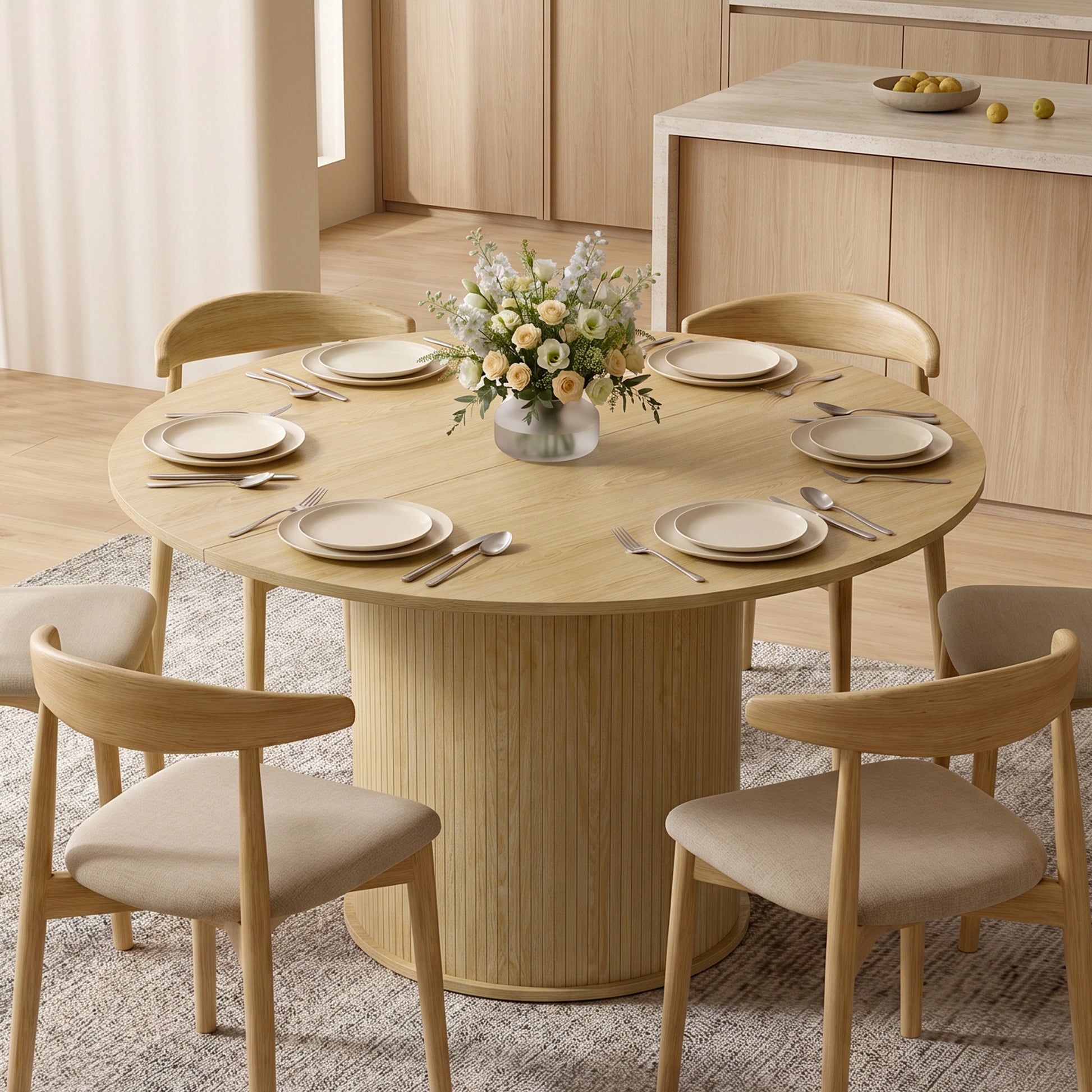 HOMCOM Round Dining Table 47in Natural Wood Pedestal Base