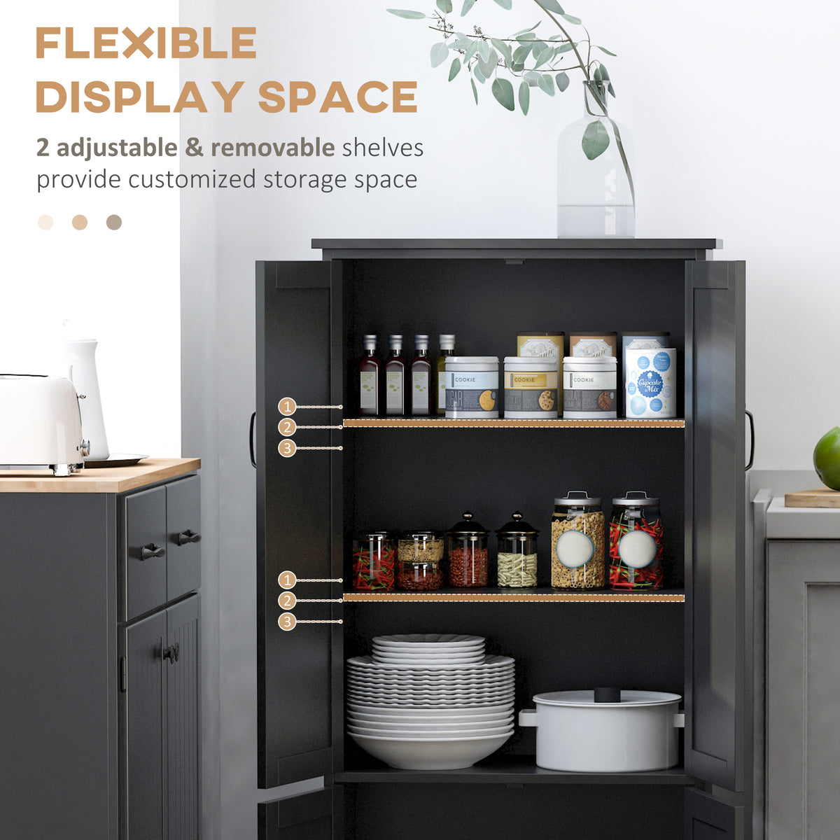 4-Door Pantry Storage Cabinet with Adjustable Shelves – 24"W x 49"H