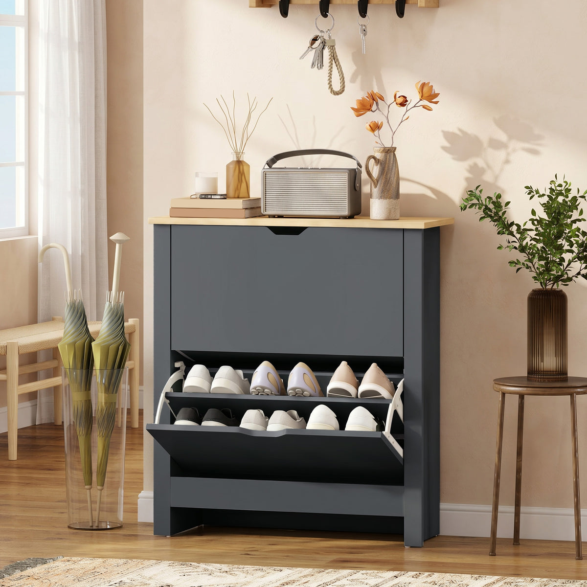Shoe Storage Cabinet with 2 Flip Drawers – 28"W x 44"H