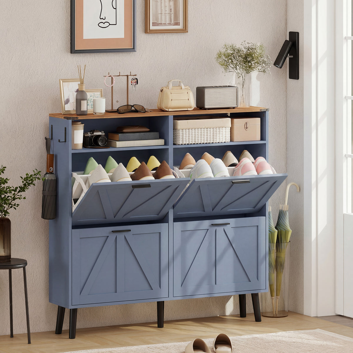 Shoe Storage Cabinet with 4 Flip Drawers – 47"W x 45"H