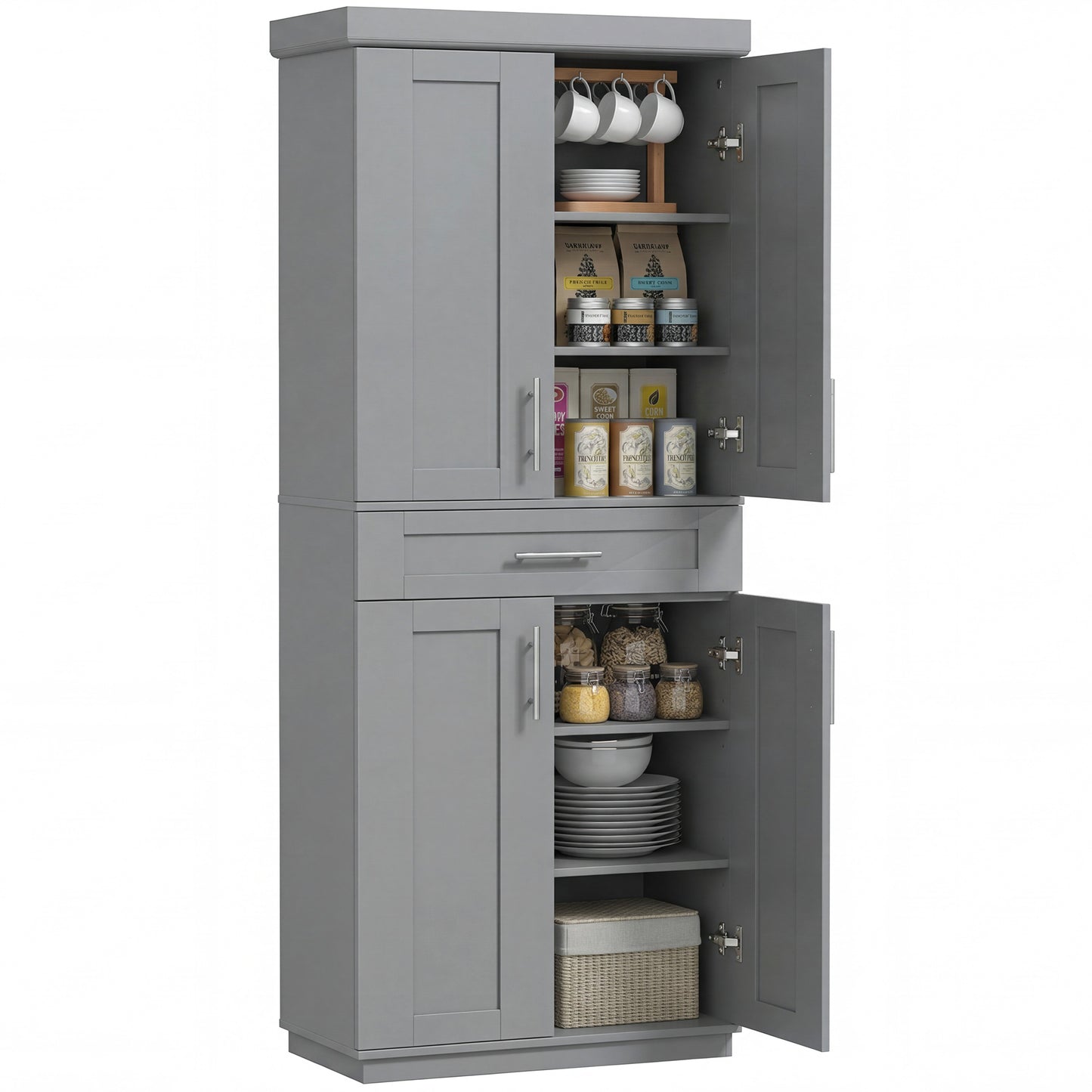 HOMCOM 72" Freestanding Storage Cabinet With 4 Doors Grey