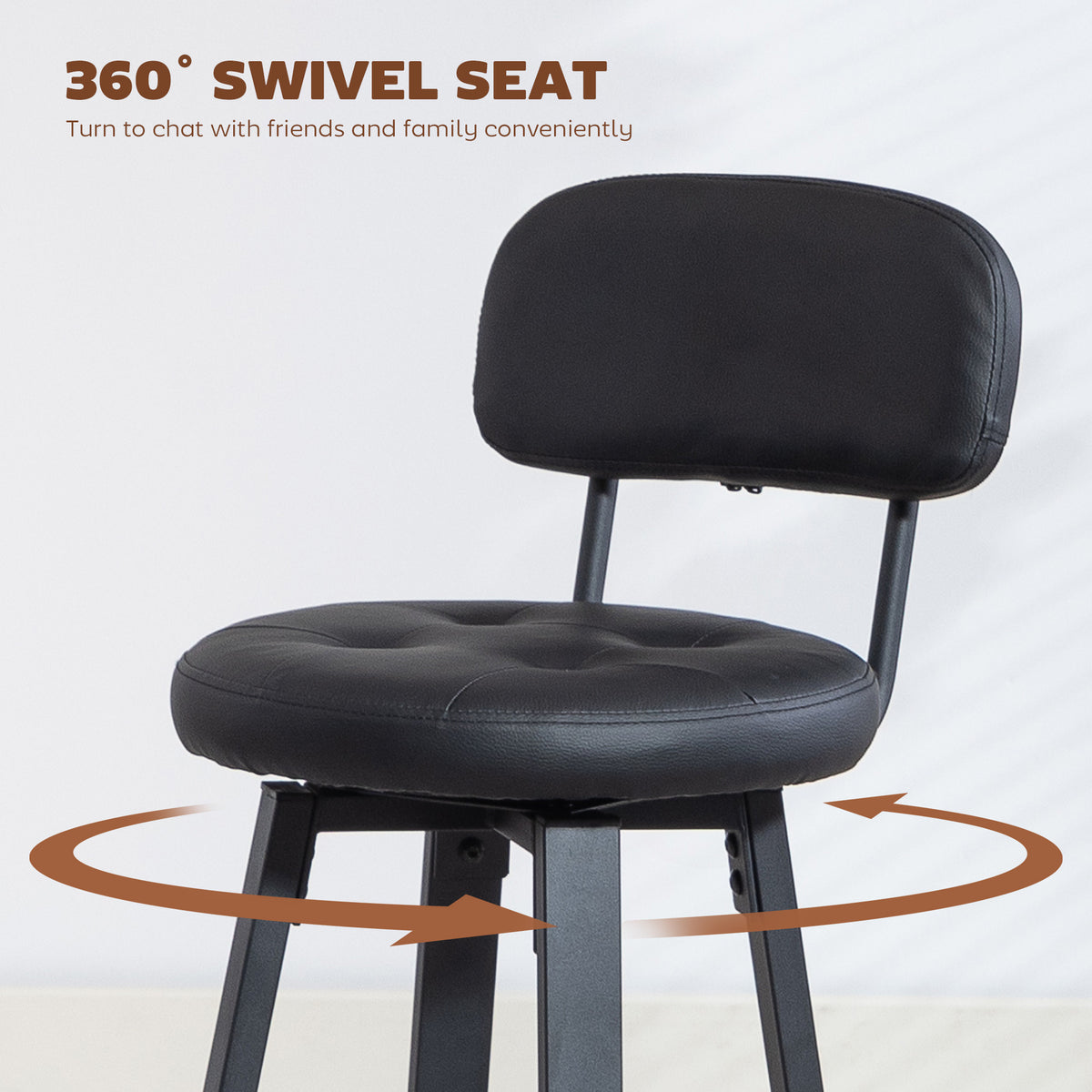 PU Leather Breakfast Bar Chairs with Footrest and Backrest, Set of 2