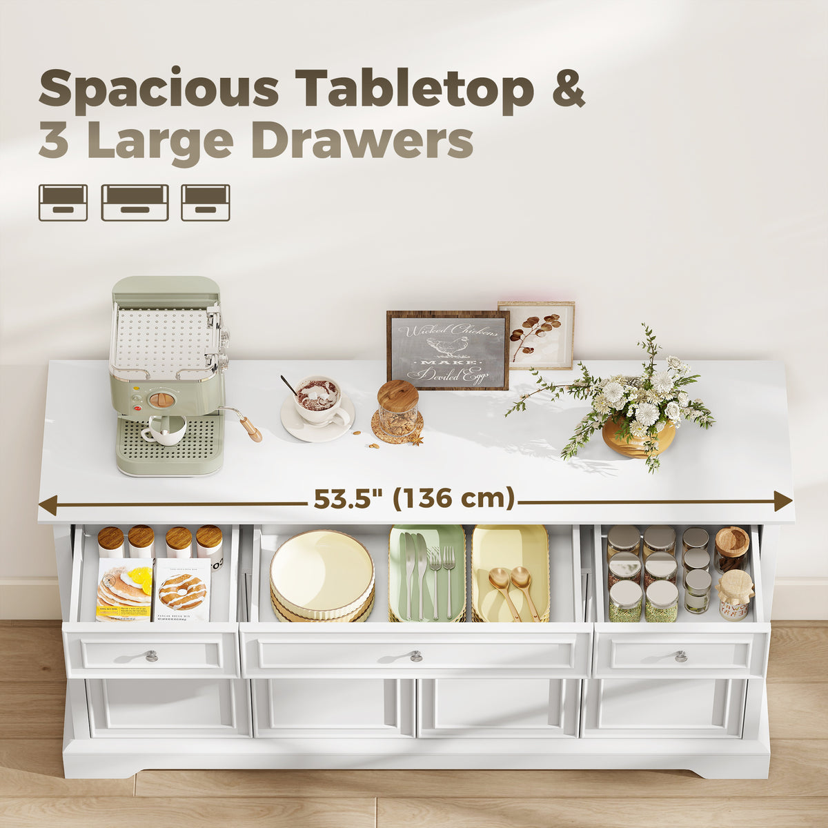 Kitchen Storage Cabinet with Soft-Close Doors – 54"W x 31"H