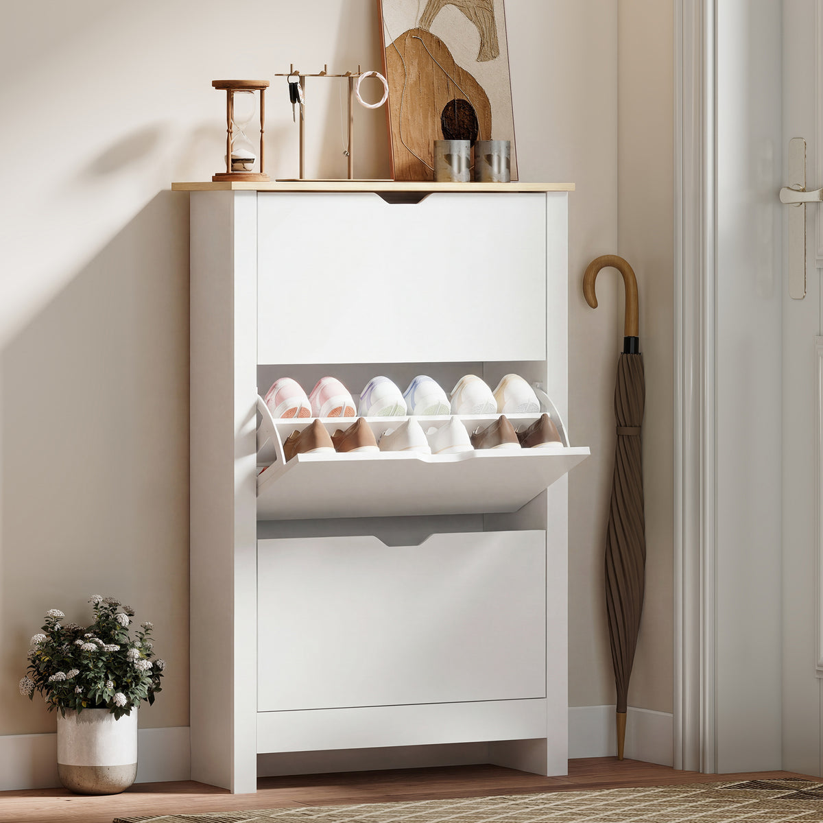 Shoe Storage Cabinet with 3 Flip Drawers – 28"W x 44"H
