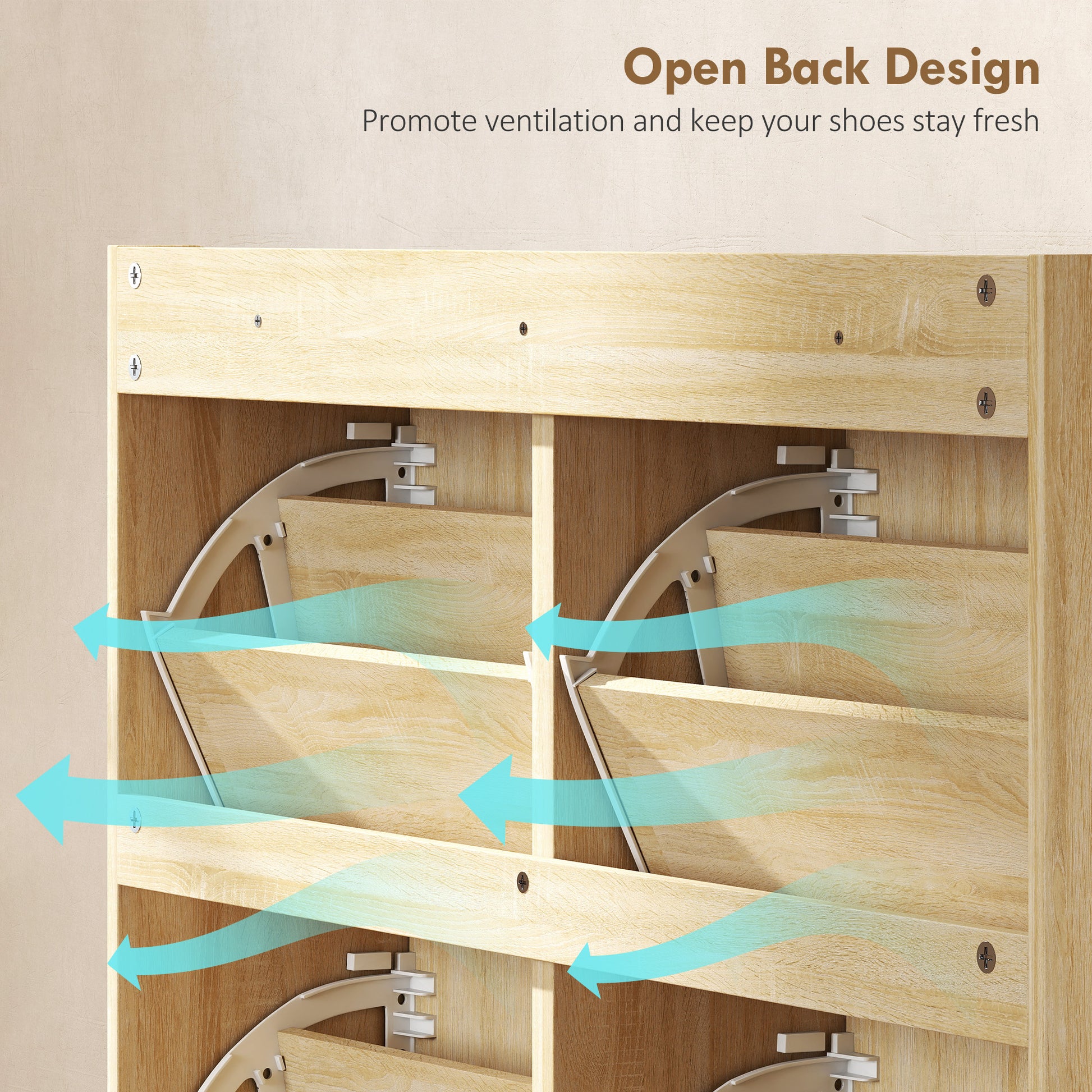 HOMCOM Natural Rattan 4-Flip Drawer Shoe Cabinet, Adjustable Shelves, Stores 16 Pairs