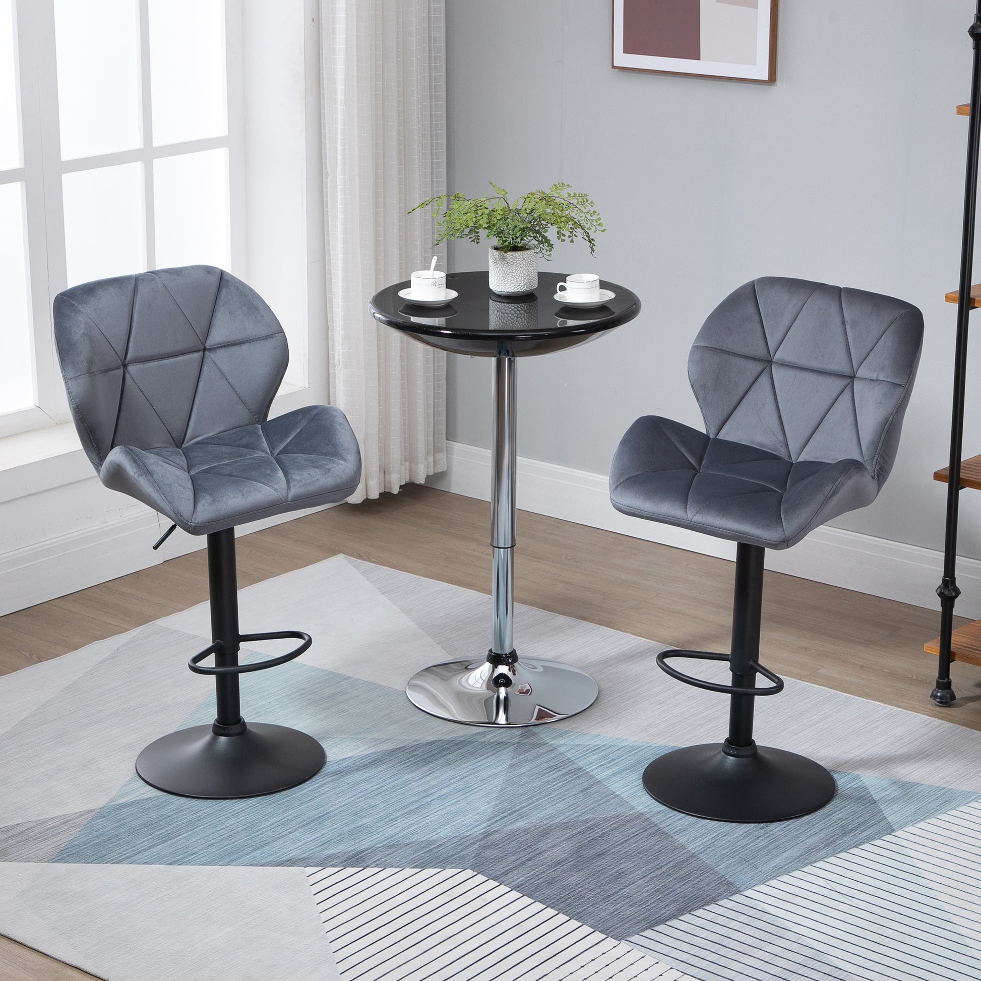 HOMCOM Grey Fabric Adjustable Swivel Armless Bar Stools Set of Two