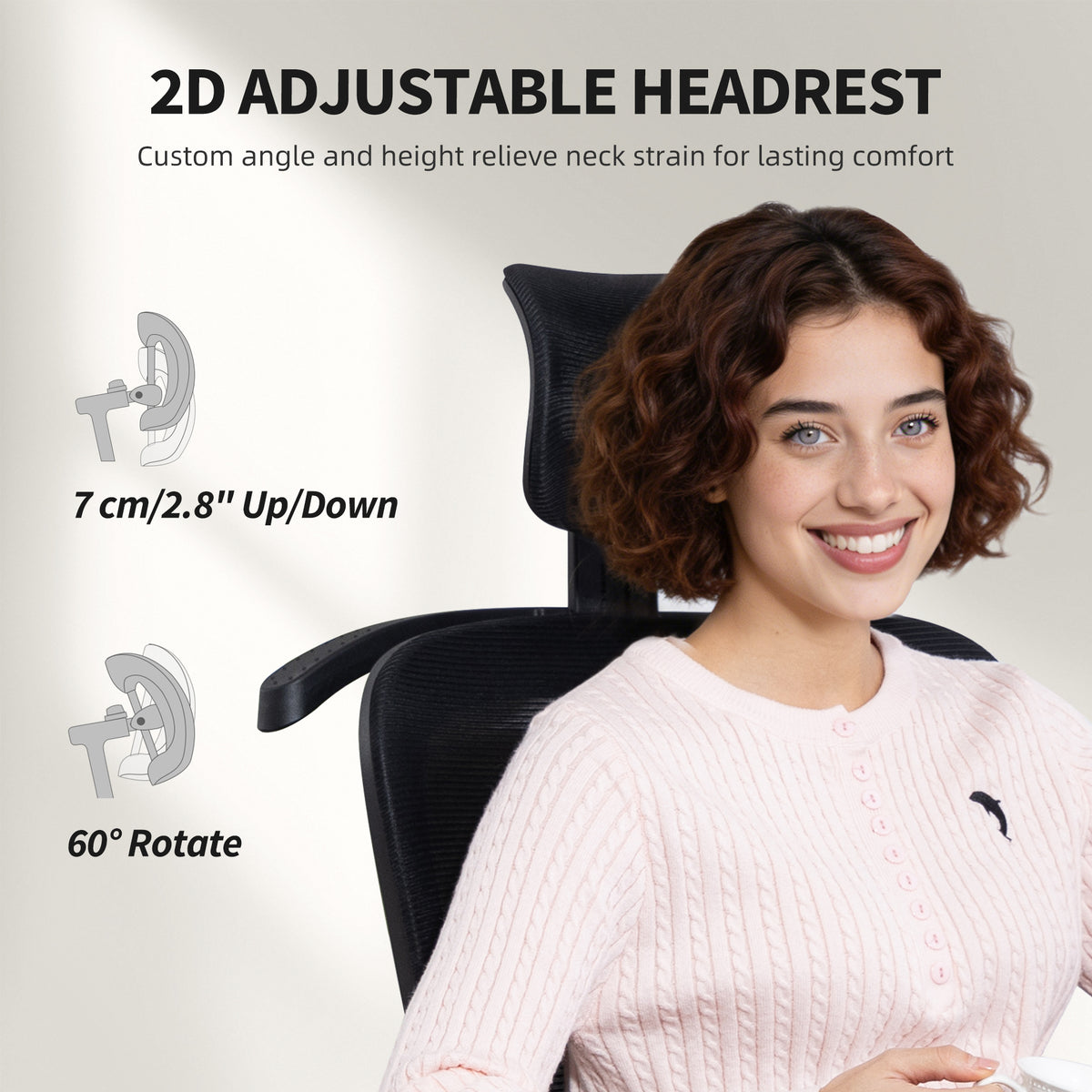 Office Chair, Ergonomic Mesh Computer Desk Chair with Adjustable Headrest, Black