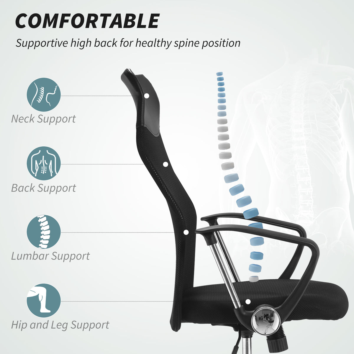 Ergonomic Mesh Office Chair, High Back Computer Desk Chair with Adjustable Height, Black