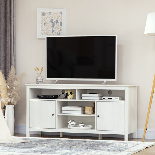 HOMCOM Modern White TV Stand for 65-inch TVs, Storage Shelves & Cabinets, Cable Management