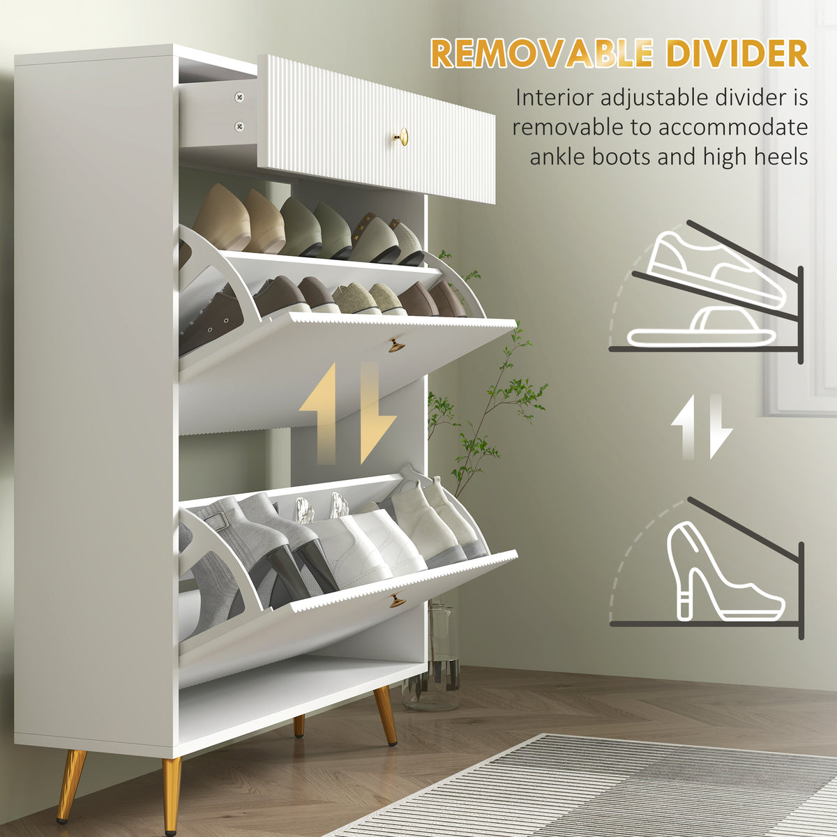 Narrow Shoe Storage Cabinet with Wave-like Panels – 32"W x 40"H