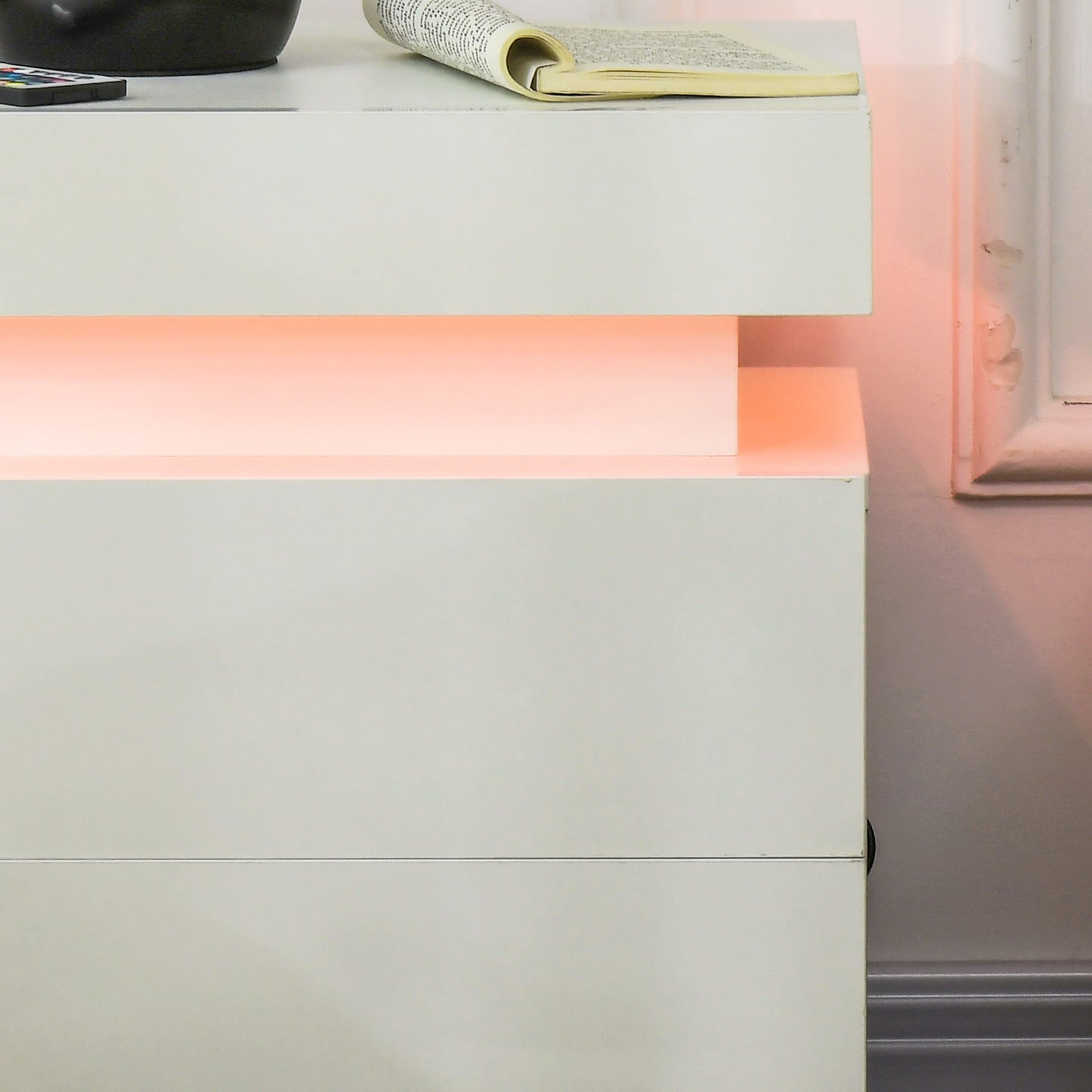 HOMCOM Modern LED Nightstand High Gloss Front 2-Drawer Bedside Table