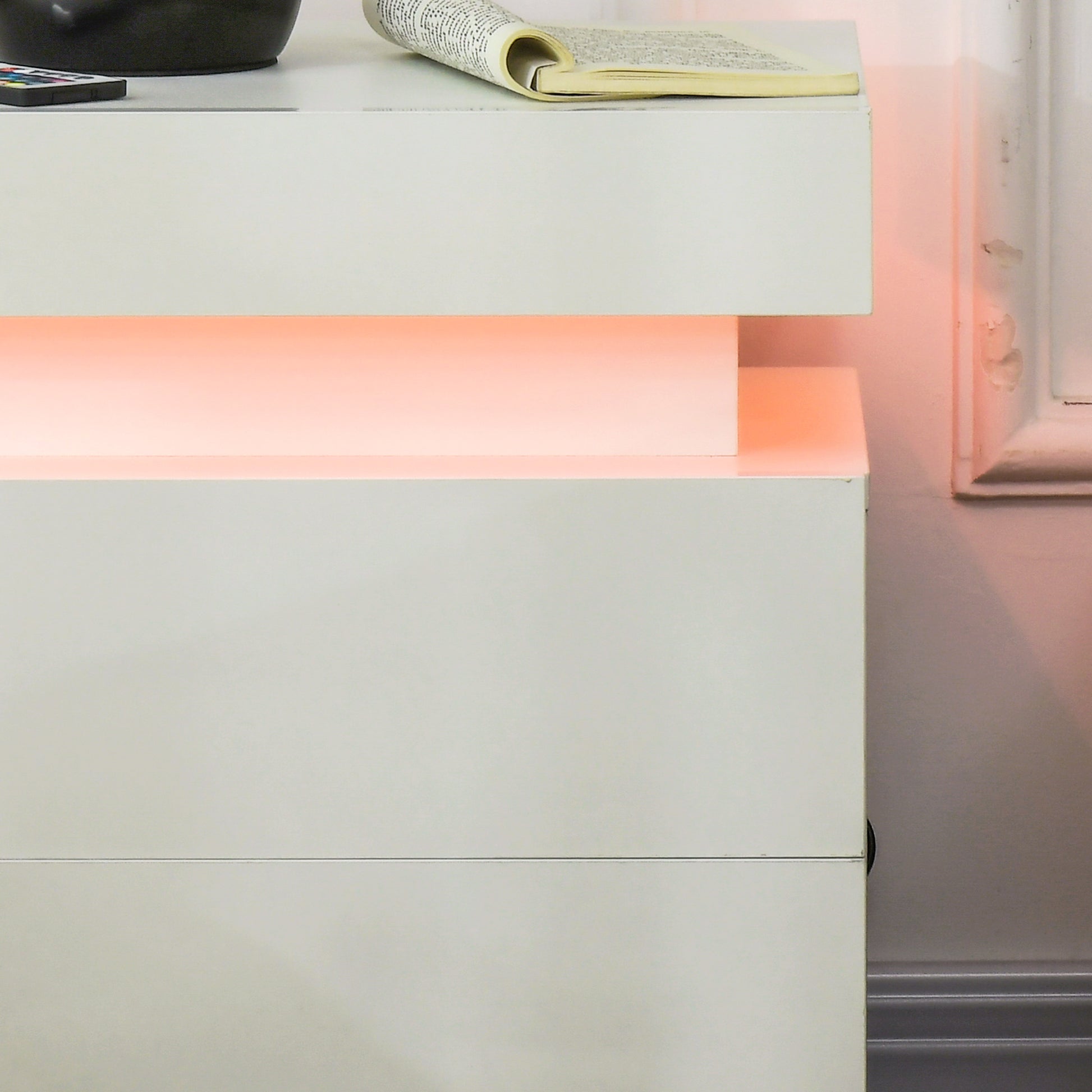 HOMCOM Modern LED Nightstand High Gloss Front 2-Drawer Bedside Table