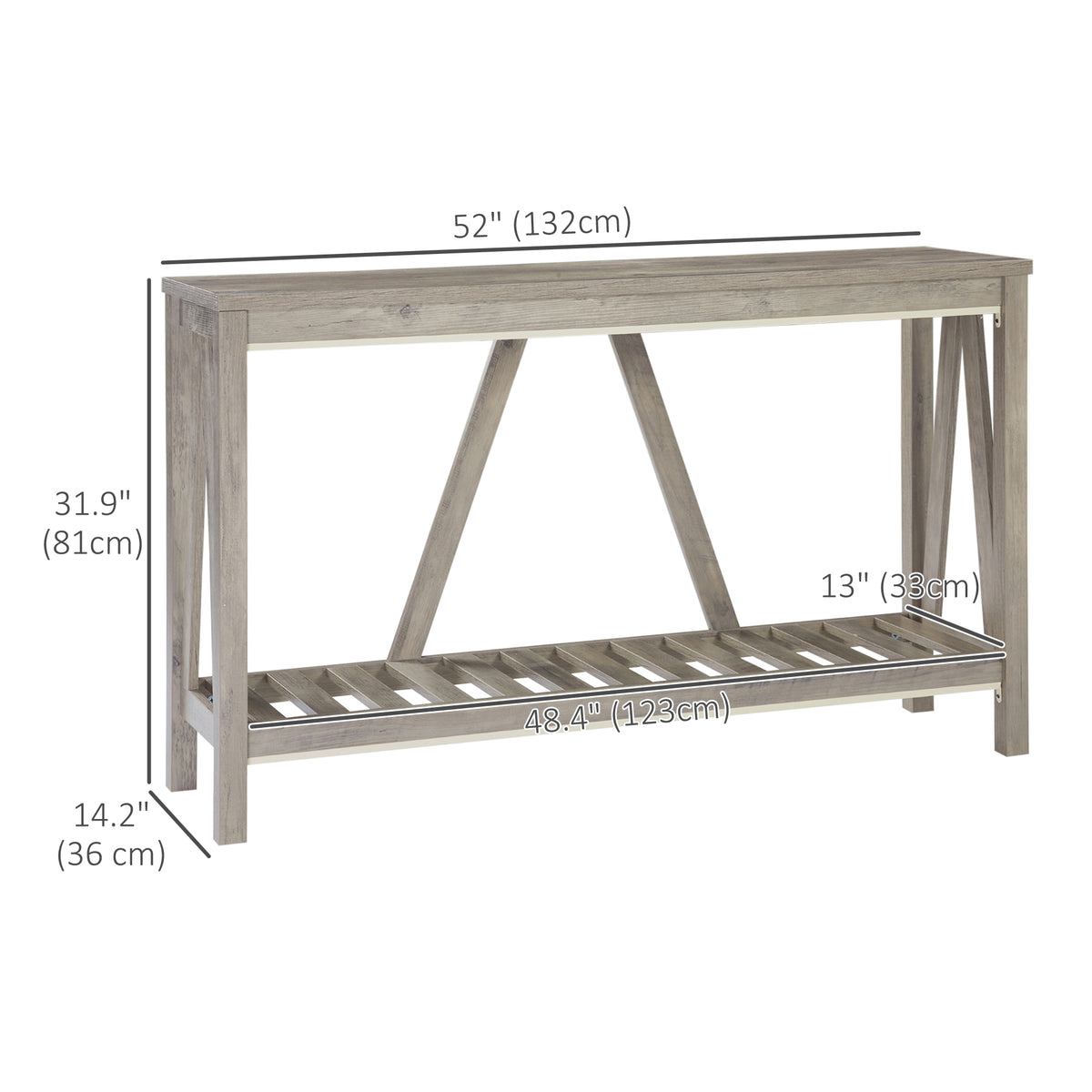 Farmhouse Console Table with Storage Shelf, Distressed Grey