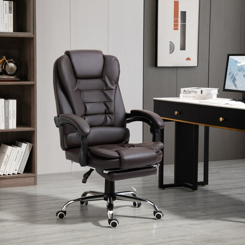HOMCOM High Back PU Leather Executive Office Chair with Retractable Footrest
