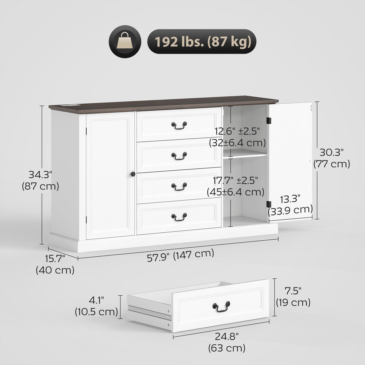 Farmhouse Sideboard with Charging Station – 58"W x 34"H