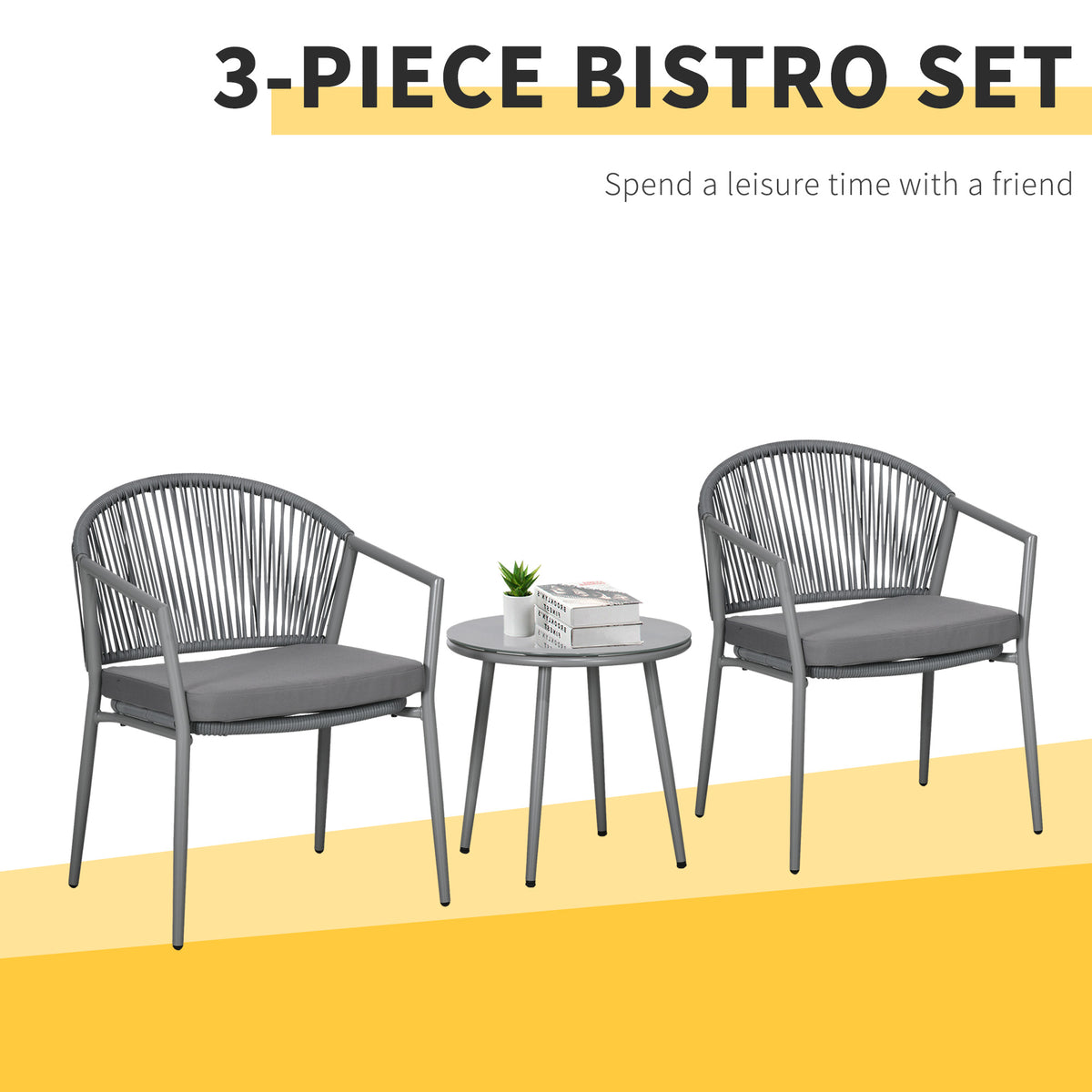 3-Piece Rattan Bistro Set, Garden Seating Group with 2 Armchairs and Coffee Table, Balcony Furniture Set