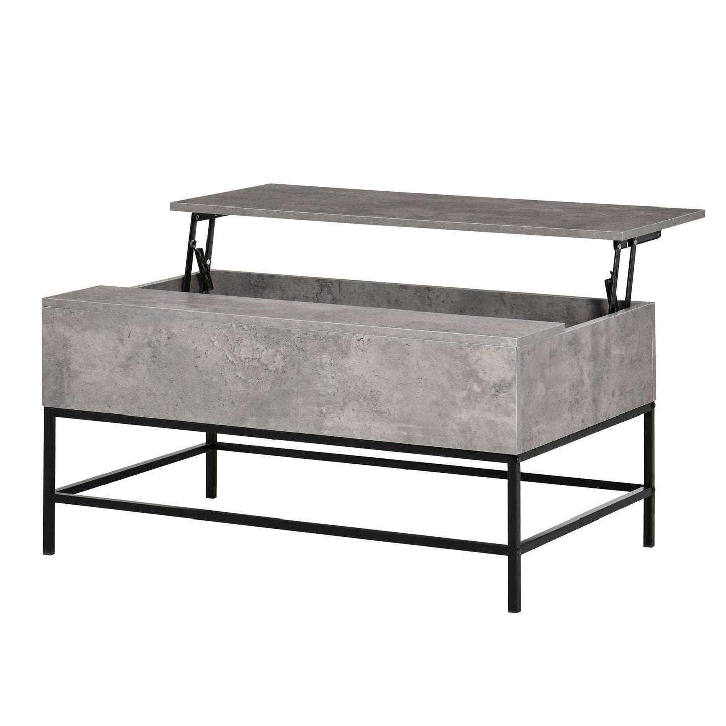 Modern Grey Lift Top Coffee Table with Hidden Storage, Adjustable Height, Faux Marble Finish