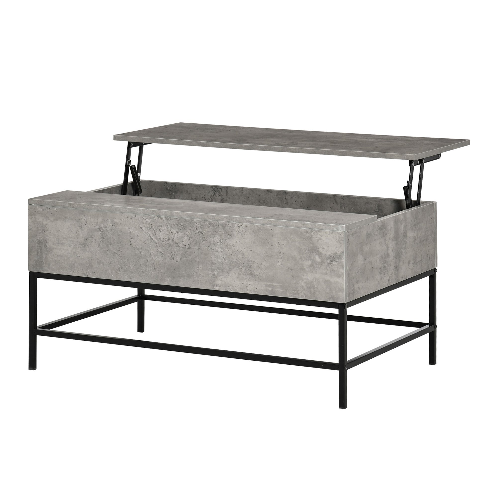 Modern Grey Lift Top Coffee Table with Hidden Storage, Adjustable Height, Faux Marble Finish