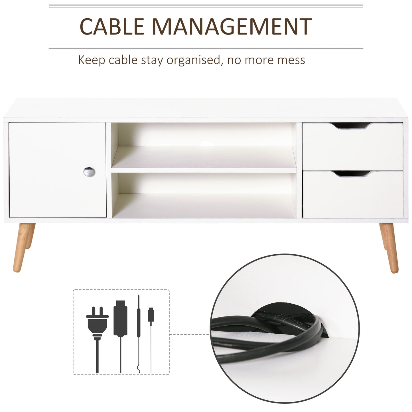 HOMCOM White TV Stand for 50-Inch TVs, Storage with Shelves, Drawers