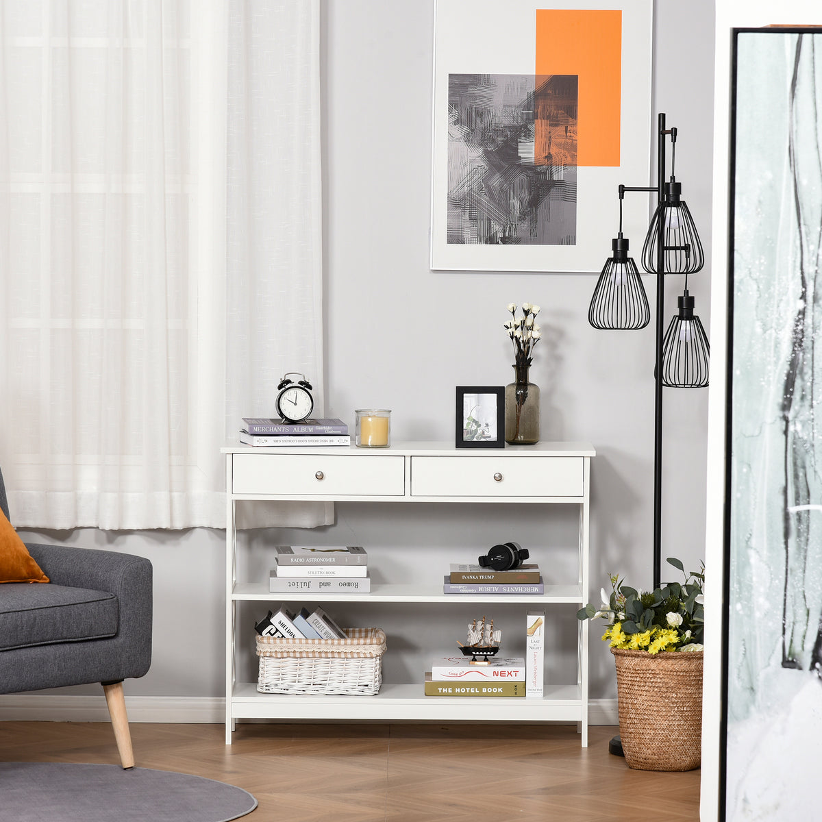39" Console Table with Drawers, White
