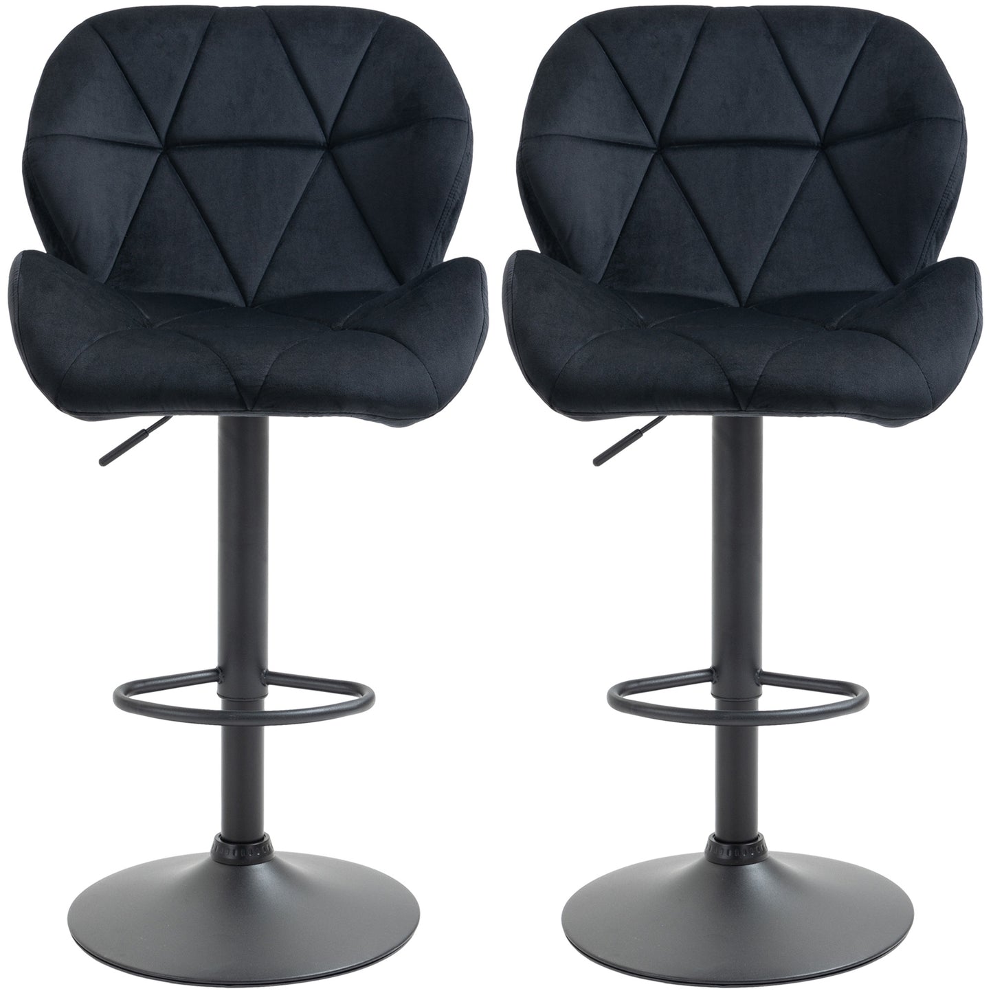 HOMCOM Black Fabric Adjustable Swivel Bar Stools Set of 2 with Armless Upholstery
