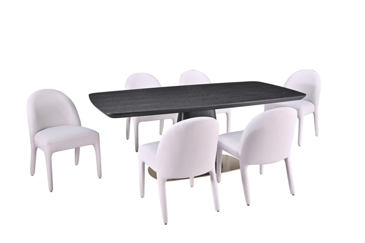 Curved 7-Piece Dining Set – Black/Beige
