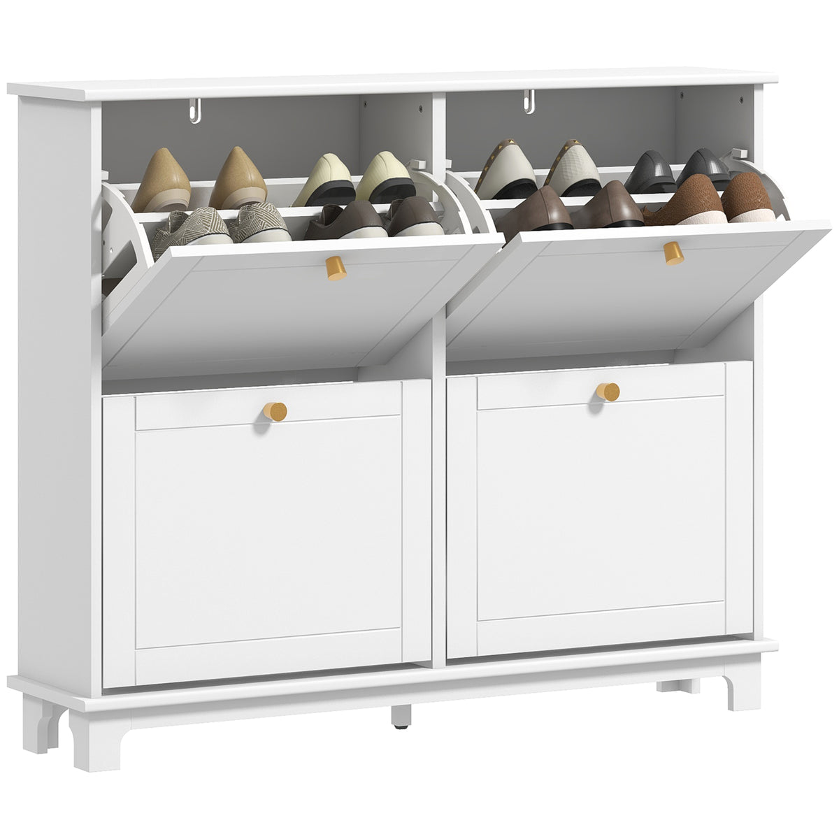 Modern Narrow Shoe Cabinet with 4 Flip Drawers – 47"W x 34"H