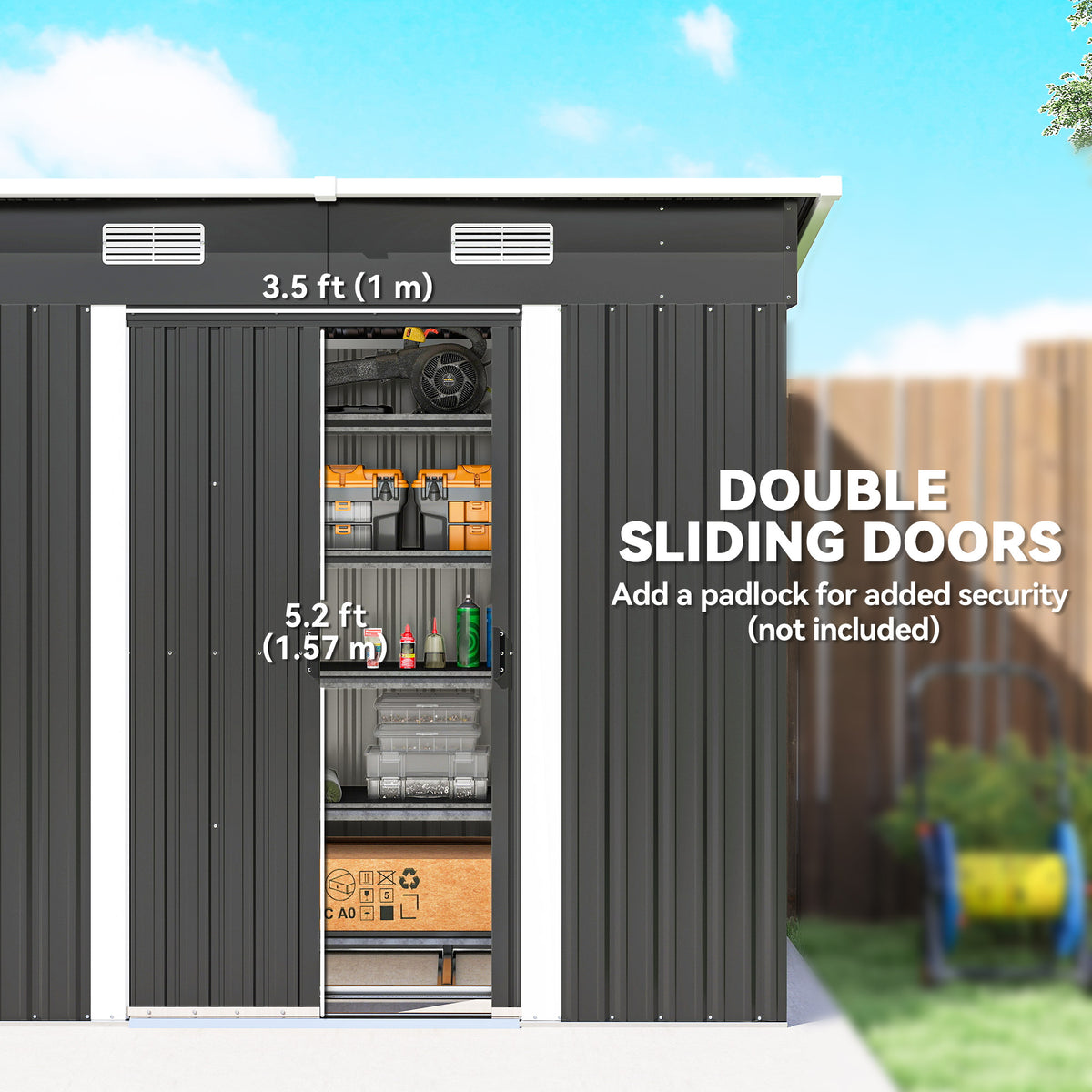 7'x 4' Metal Patio Storage Shed Garden Lockable Shed Tool Utility Storage Unit – 79.9" L x 51.2" W x 71.7" H – Black