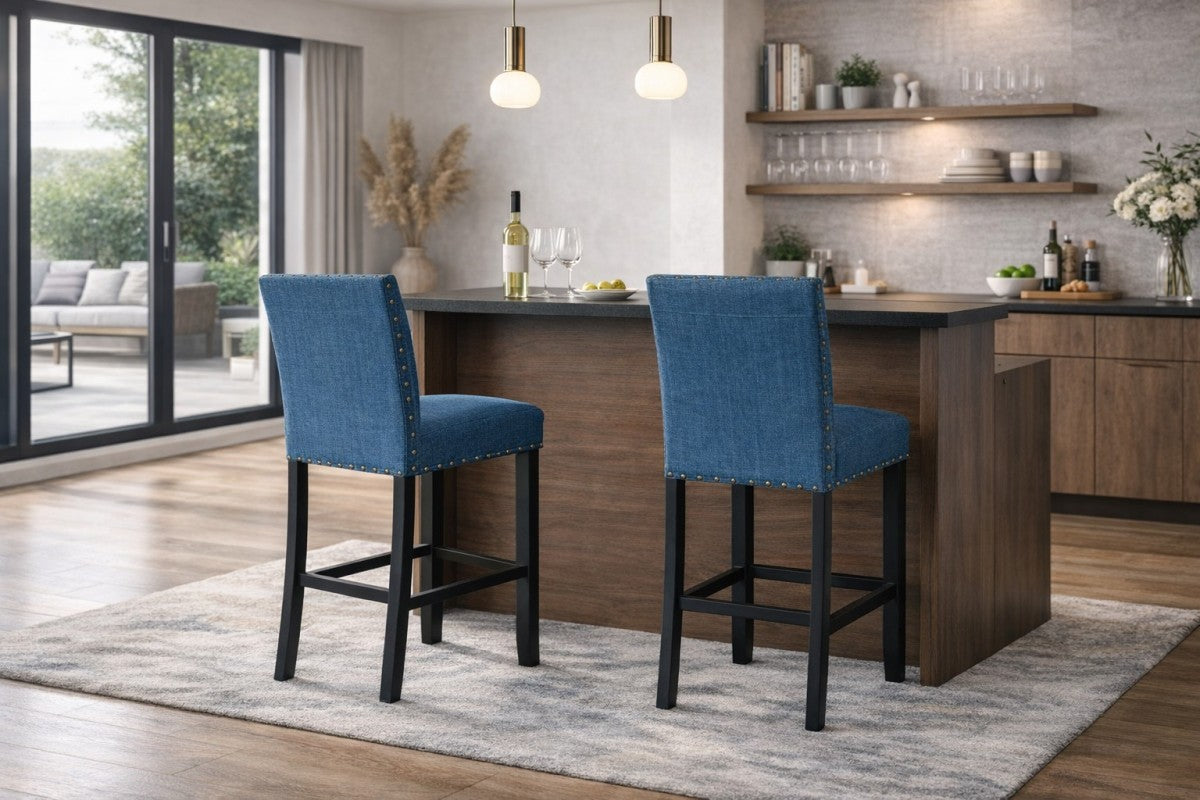 Upholstered 29'' Bar Stool, Set of 2 – Blue