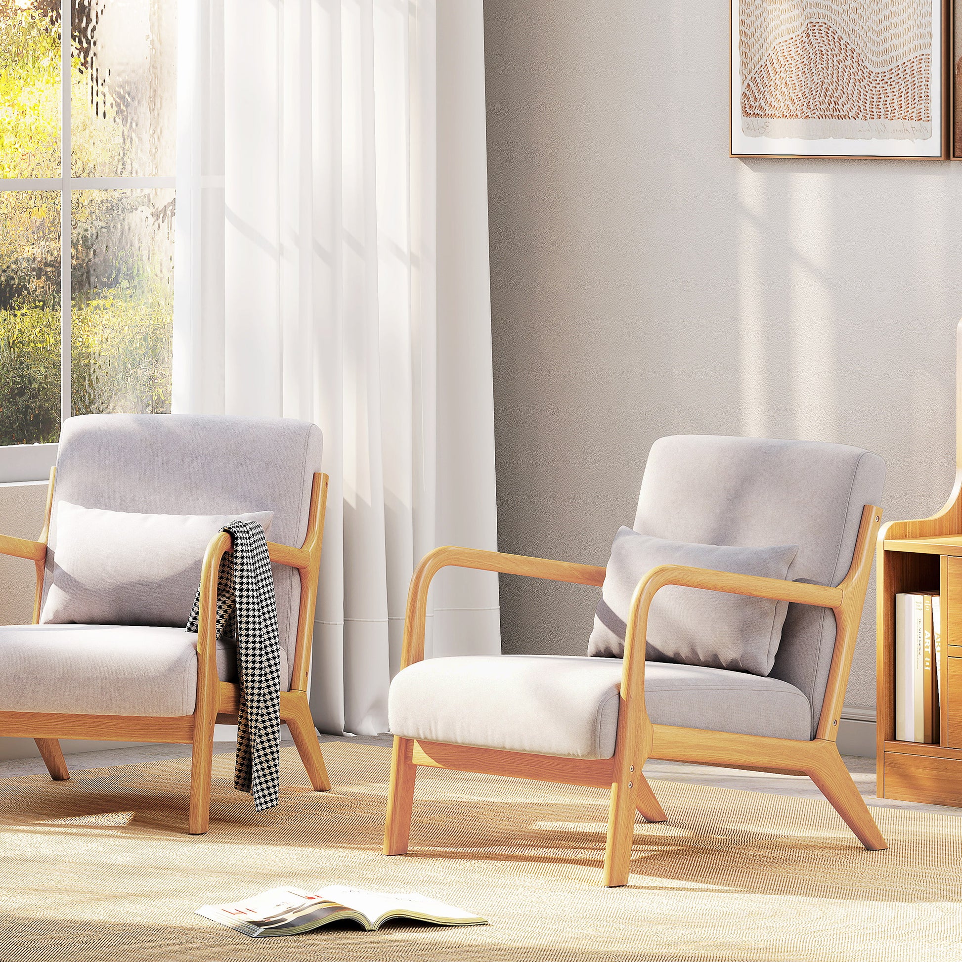 HOMCOM Grey Velvet Fabric Retro Accent Lounge Chair with Wood Legs