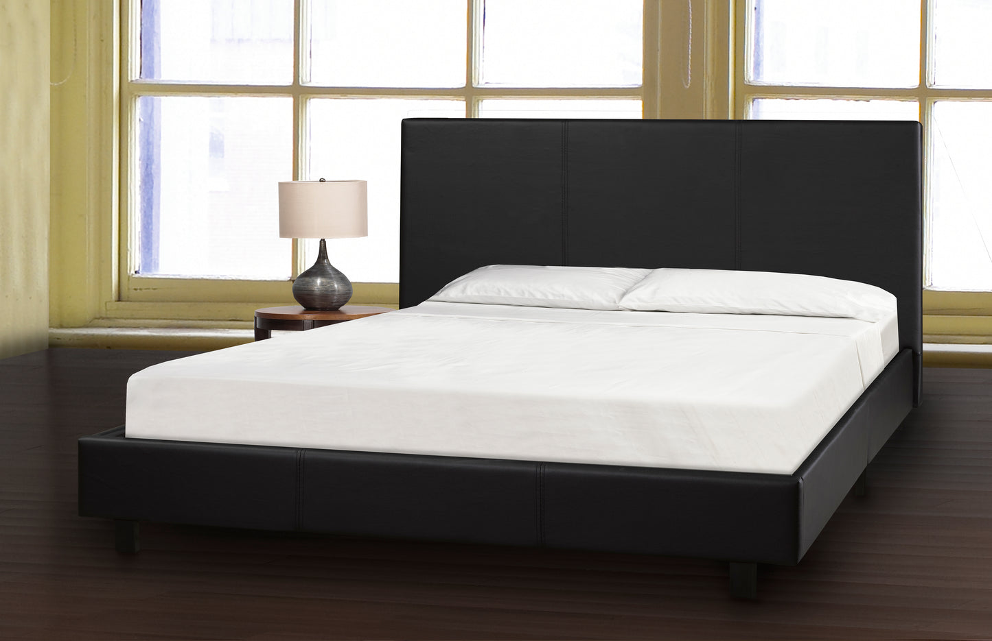 Modern Black Faux Leather Queen Platform Bed Frame with Slat Support